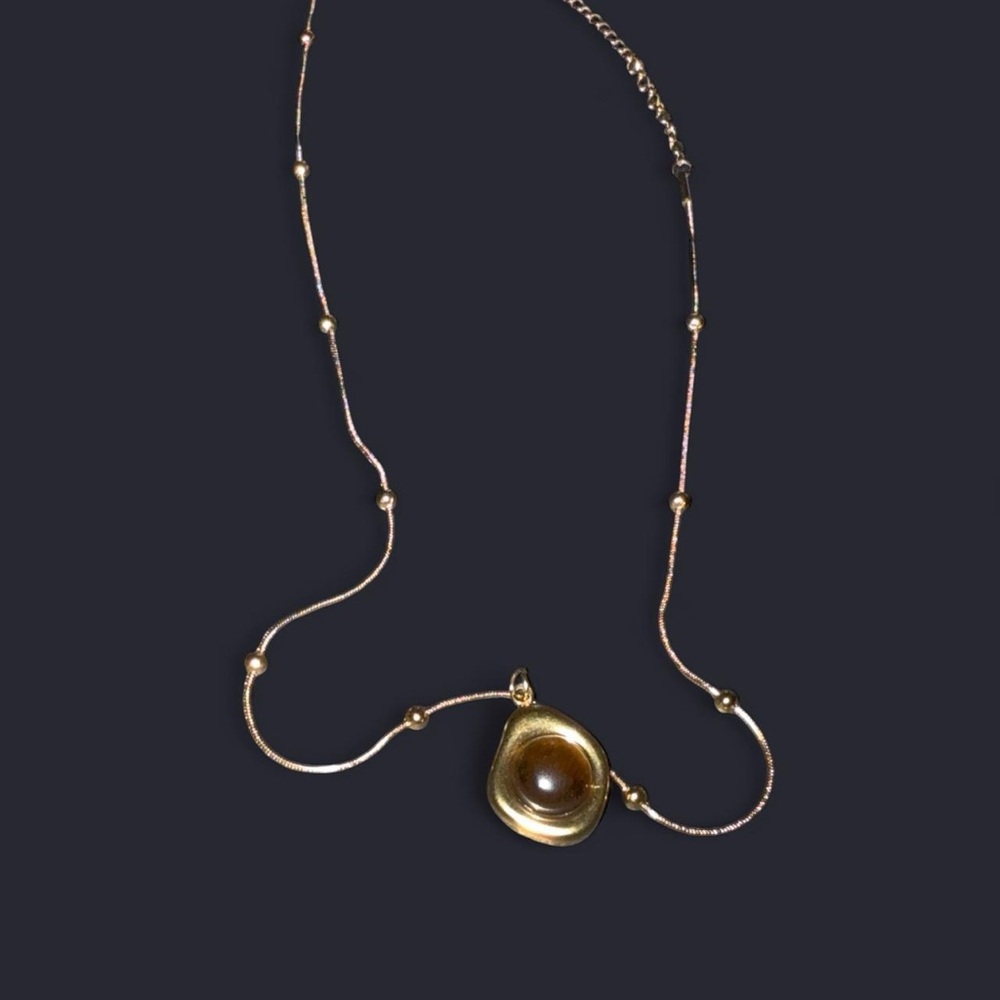 New Vintage Brown Natural Stone Pendant Necklace